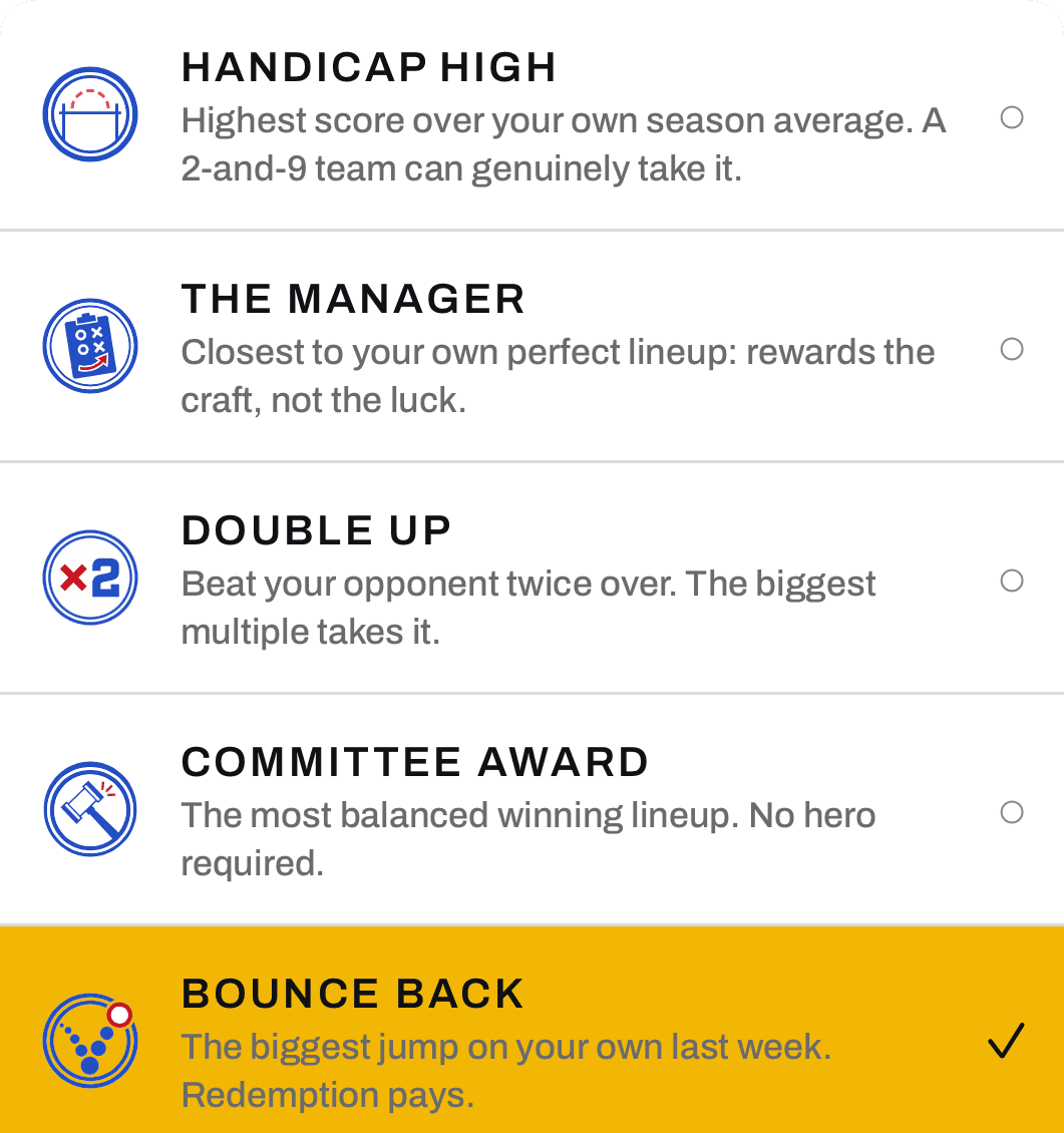Fan Vote ballot for Week 2 in the Skinz Demo League, five skins listed, Bounce Back checked